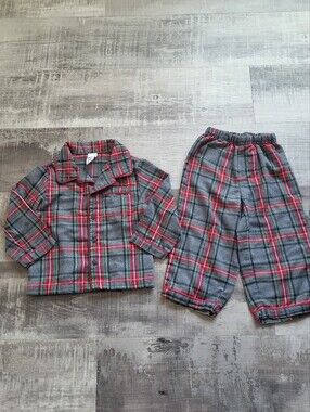 Janie and Jack Pajama Set Boy Long Sleeve Plaid Christmas Pants Shirt 18-24 M